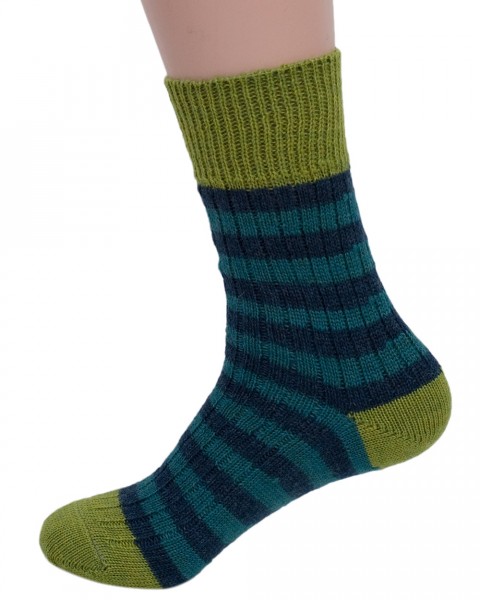 Hirsch Natur, Wollsocken Streifen, 100 % Wolle (kbT), 4 Farben
