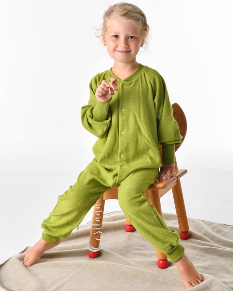 Cosilana, Kinder Schlafanzug mit Bündchen, Gr. 68 - 116, 100% Wolle (kbT)